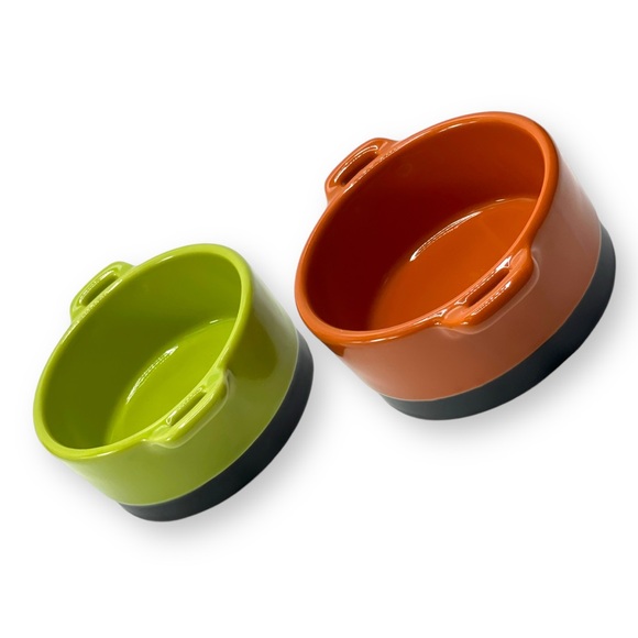 Bobby Flay Set of 2 Small 8 Ounce Two Tone Round Ramekins Orange & Lime Green - Picture 4 of 8